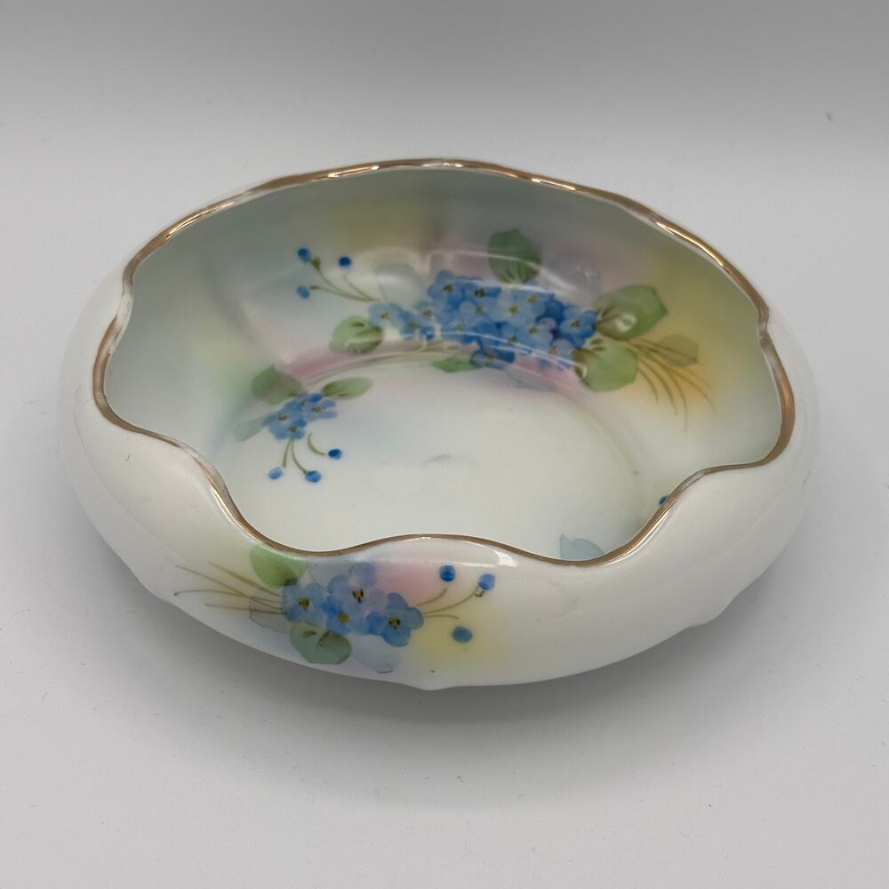 Nippon Hand Painted 6" Trinket Dish Catch-all Blue Floral Bridgerton